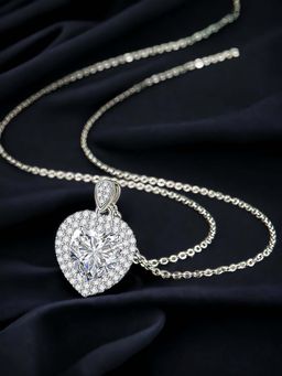 Designs & You - Silver Plated Cz Studded Anti Tarnish White Heart Inspired Pendant Necklace