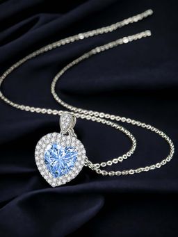 Designs & You - Silver Plated Cz Studded Anti Tarnish Blue Heart Inspired Pendant Necklace
