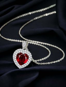 Designs & You - Silver Plated Cz Studded Anti Tarnish Red Heart Inspired Pendant Necklace
