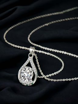 Designs & You - Silver Plated Cz Anti Tarnish White Teardrop Shape Contemporary Pendant Necklace