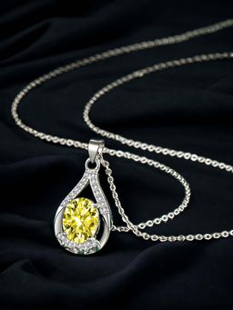 Designs & You - Silver Plated Cz Anti Tarnish Yellow Teardrop Shape Contemporary Pendant Necklace