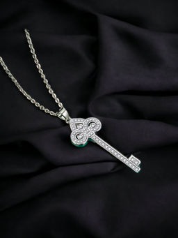 Designs & You - White Silver Plated Cz Anti Tarnish Silver Key Shape Contemporary Pendant Necklace