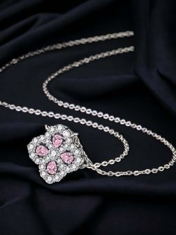 Designs & You - Silver Plated Cz Studded Anti Tarnish Pink Clover Shape Contemporary Necklace