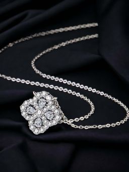 Designs & You - Silver Plated Cz Studded Anti Tarnish White Clover Shape Contemporary Necklace