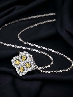Designs & You - Silver Plated Cz Studded Anti Tarnish Yellow Clover Shape Contemporary Necklace