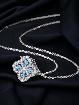 Designs & You - Silver Plated Cz Studded Anti Tarnish Blue Clover Shape Contemporary Necklace