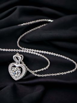 Designs & You - Silver Plated Cz Studded Anti Tarnish White Heart Inspired Pendant Necklace