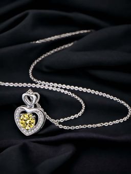 Designs & You - Silver Plated Cz Studded Anti Tarnish Yellow Heart Inspired Pendant Necklace