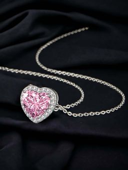 Designs & You - Silver Plated Cz Studded Anti Tarnish Pink Heart Inspired Pendant Necklace