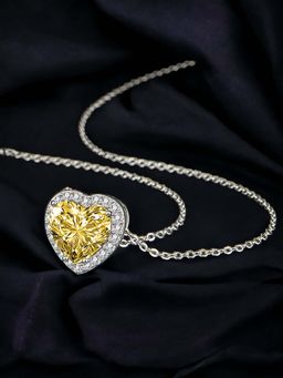 Designs & You - Silver Plated Cz Studded Anti Tarnish Yellow Heart Inspired Pendant Necklace