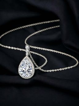 Designs & You - Silver Plated Cz Anti Tarnish White Teardrop Shape Contemporary Pendant Necklace