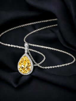 Designs & You - Silver Plated Cz Anti Tarnish Yellow Teardrop Shape Contemporary Pendant Necklace