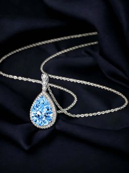 Designs & You - Silver Plated Cz Anti Tarnish Blue Teardrop Shape Contemporary Pendant Necklace