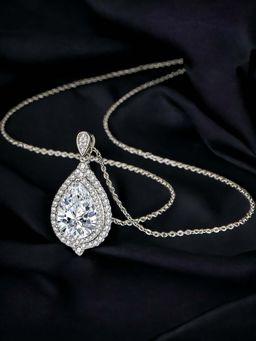 Designs & You - Silver Plated Cz Anti Tarnish White Teardrop Shape Contemporary Pendant Necklace