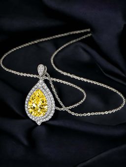 Designs & You - Silver Plated Cz Anti Tarnish Yellow Teardrop Shape Contemporary Pendant Necklace