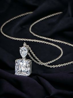 Designs & You - Silver Plated Cz Anti Tarnish White Square Shape Contemporary Pendant Necklace