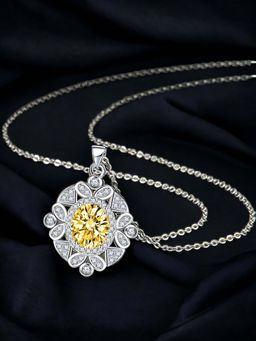 Designs & You - Silver Plated Cz Anti Tarnish Yellow Round Shape Contemporary Pendant Necklace