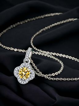 Designs & You - Silver Plated Cz Anti Tarnish Yellow Clover Shape Contemporary Pendant Necklace
