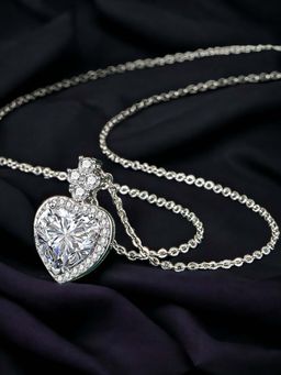 Designs & You - Silver Plated Cz Studded Anti Tarnish White Heart Themed Pendant Necklace