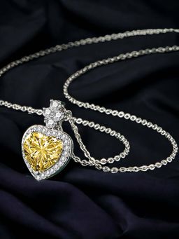 Designs & You - Silver Plated Cz Studded Anti Tarnish Yellow Heart Themed Pendant Necklace