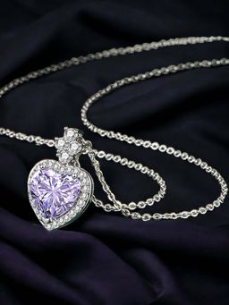 Designs & You - Silver Plated Cz Studded Anti Tarnish Purple Heart Themed Pendant Necklace