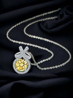 Designs & You - Silver Plated Cz Anti Tarnish Yellow Round Shape Contemporary Pendant Necklace
