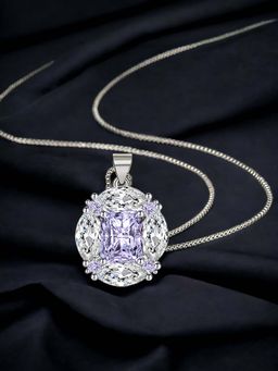 Designs & You - Silver Plated Cz Studded Anti Tarnish Purple Geometric Pendant Necklace