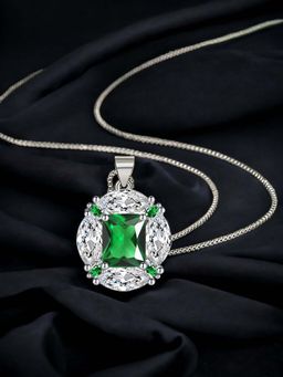 Designs & You - Silver Plated Cz Studded Anti Tarnish Green Geometric Pendant Necklace
