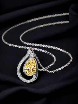 Designs & You - Silver Plated Cz Anti Tarnish Yellow Teardrop Shape Contemporary Pendant Necklace