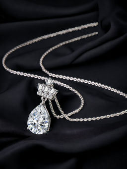 Designs & You - Silver Plated Cz Studded Anti Tarnish White Teardrop Shape Crown Pendant Necklace