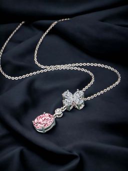 Designs & You - Silver Plated Cz Anti Tarnish Pink Teardrop Shape Contemporary Pendant Necklace