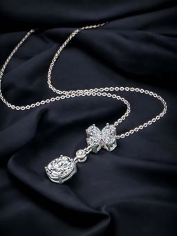 Designs & You - Silver Plated Cz Anti Tarnish White Teardrop Shape Contemporary Pendant Necklace