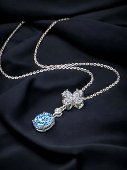 Designs & You - Silver Plated Cz Anti Tarnish Blue Teardrop Shape Contemporary Pendant Necklace