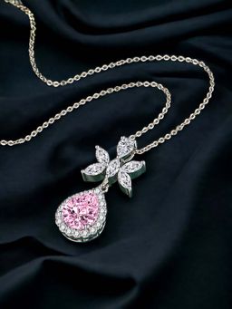 Designs & You - Silver Plated Cz Anti Tarnish Pink Teardrop Shape Contemporary Pendant Necklace