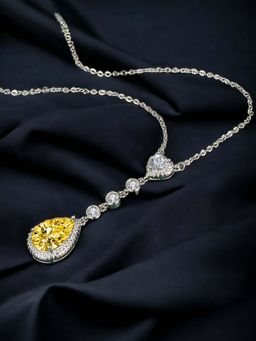 Designs & You - Silver Plated Cz Studded Anti Tarnish Yellow Heart Inspired Teardrop Pendant Necklace