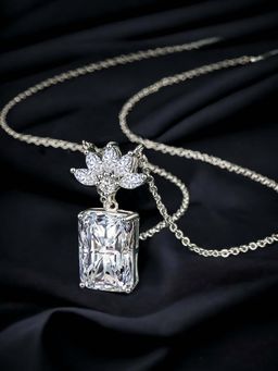 Designs & You - Silver Plated Cz Anti Tarnish White Rectangular Shape Geometric Pendant Necklace