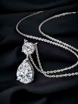 Designs & You - Silver Plated Cz Anti Tarnish White Teardrop Shape Contemporary Pendant Necklace