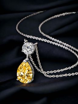 Designs & You - Silver Plated Cz Anti Tarnish Yellow Teardrop Shape Contemporary Pendant Necklace