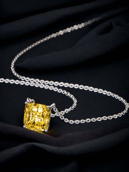 Designs & You - Silver Plated Cz Anti Tarnish Yellow Square Shape Contemporary Pendant Necklace