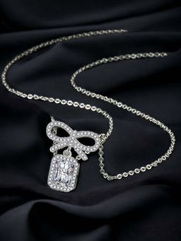 Designs & You - Silver Plated Cz Studded Anti Tarnish White Rectangular Shape Contemporary Necklace