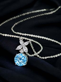 Designs & You - Silver Plated Cz Studded Anti Tarnish Blue Round Shape Contemporary Necklace