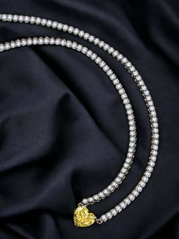 Designs & You - Silver Plated Cz Anti Tarnish Yellow Heart Shape Contemporary Necklace with Ad Chain