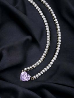 Designs & You - Silver Plated Cz Anti Tarnish Purple Heart Shape Contemporary Necklace with Ad Chain