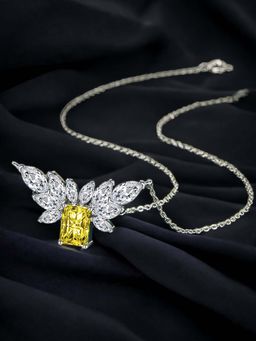 Designs & You - Silver Plated Cz Studded Anti Tarnish Yellow Rectangular Shape Contemporary Necklace