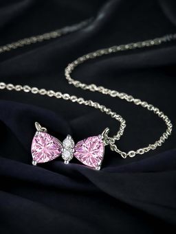 Designs & You - Silver Plated Cz Studded Anti Tarnish Pink Bow Like Contemporary Necklace