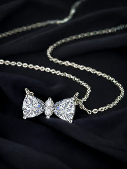 Designs & You - Silver Plated Cz Studded Anti Tarnish White Bow Like Contemporary Necklace