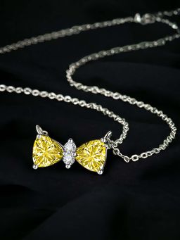 Designs & You - Silver Plated Cz Studded Anti Tarnish Yellow Bow Like Contemporary Necklace