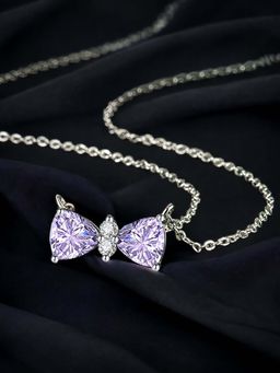 Designs & You - Silver Plated Cz Studded Anti Tarnish Purple Bow Like Contemporary Necklace
