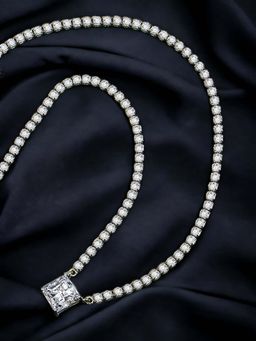 Designs & You - Silver Plated Cz Anti Tarnish White Square Shape Contemporary Necklace with Ad Chain