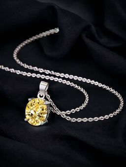 Designs & You - Silver Plated Cz Studded Anti Tarnish Yellow Oval Shape Geometric Pendant Necklace